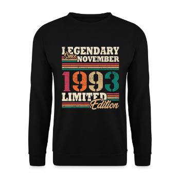 Vintage 1993 Novembre Vintage Anniversaire Rétro - Sweat-shirt Unisexe - noir - Devant - Alina (178cm) & Michal (187cm)