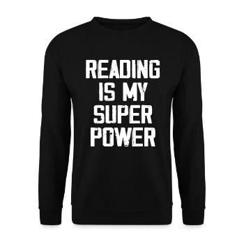 Lesen ist meine Superkraft - Lustig - Unisex Pullover - Schwarz - Vorne - Alina (178cm) & Michal (187cm)