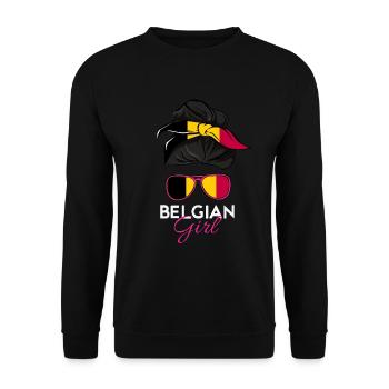 Belgisches Mädchen - Unisex Pullover - Schwarz - Vorne - Alina (178cm) & Michal (187cm)