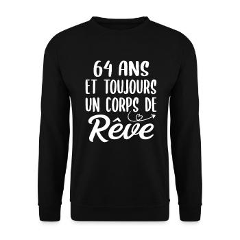 64 ans et toujours un corps de rêve - Cadeau 64ans - Sweat-shirt Unisexe - noir - Devant - Alina (178cm) & Michal (187cm)