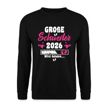 Kinder Ich werde Große Schwester 2026 Verkündung - Unisex Pullover - Schwarz - Vorne - Alina (178cm) & Michal (187cm)