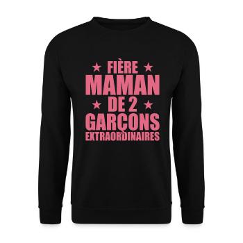 Fière Maman de 2 Garçons Extraordinaire - Cadeau - Sweat-shirt Unisexe - noir - Devant - Alina (178cm) & Michal (187cm)