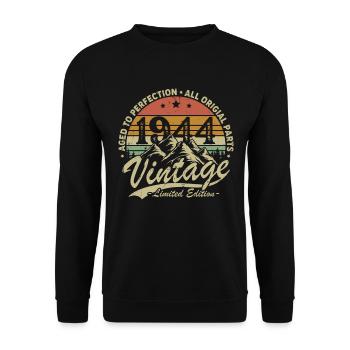 Jahrgang 1944 Geburtstagsgeschenk Geboren 1944 - Unisex Pullover - Schwarz - Vorne - Alina (178cm) & Michal (187cm)