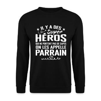 Parrain Super Héros Cadeau Humour Parrain - Sweat-shirt Unisexe - noir - Devant - Alina (178cm) & Michal (187cm)