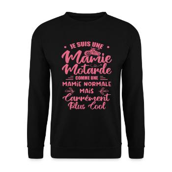 Mamie Motarde Mamou Humour - Sweat-shirt Unisexe - noir - Devant - Alina (178cm) & Michal (187cm)