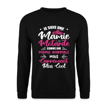Mamie Motarde Mamou Humour - Sweat-shirt Unisexe - noir - Devant - Alina (178cm) & Michal (187cm)