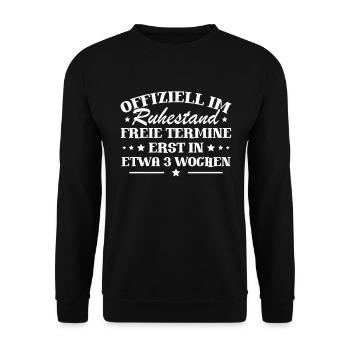 Offiziell im ruhestand - Unisex Pullover - Schwarz - Vorne - Alina (178cm) & Michal (187cm)