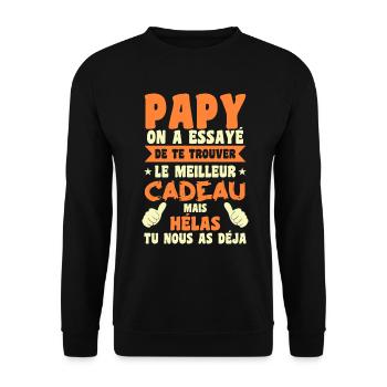 Cadeau Grand Père Papy Personnalisé Anniversaire - Sweat-shirt Unisexe - noir - Devant - Alina (178cm) & Michal (187cm)