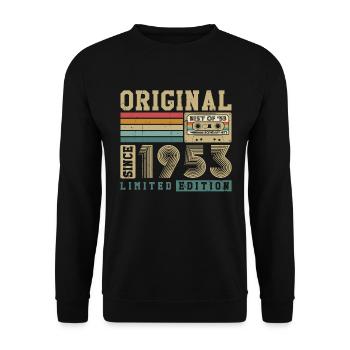Original geboren 1953 Jahrgang Geburtstagsgeschenk - Unisex Pullover - Schwarz - Vorne - Alina (178cm) & Michal (187cm)