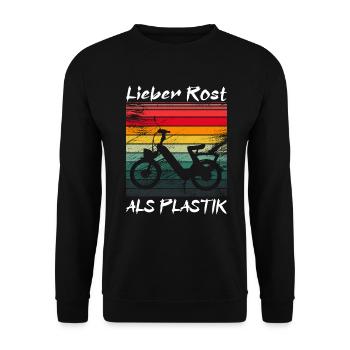 Lieber Rost als Plastik Vinatge - Unisex Pullover - Schwarz - Vorne - Alina (178cm) & Michal (187cm)