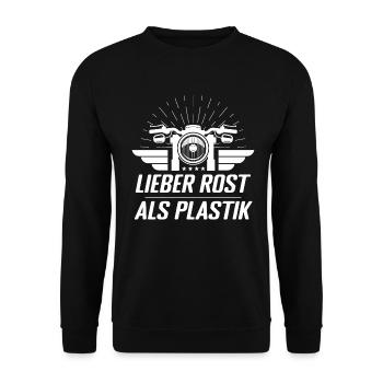 Lieber Rost als Plastik Vinatge - Unisex Pullover - Schwarz - Vorne - Alina (178cm) & Michal (187cm)