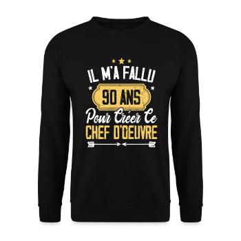 Cadeau Anniversaire 90 Ans Chef D'oeuvre Humour - Sweat-shirt Unisexe - noir - Devant - Alina (178cm) & Michal (187cm)
