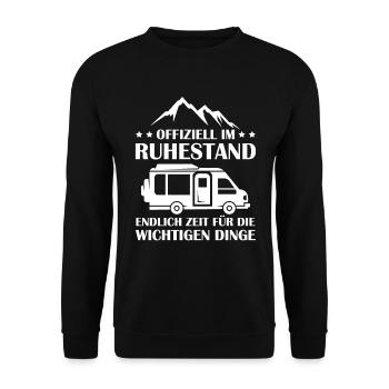 Offiziell im Ruhestand, zeit für Camping - Unisex Pullover - Schwarz - Vorne - Alina (178cm) & Michal (187cm)