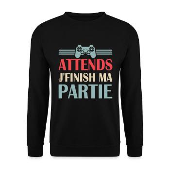Attends j'finis ma partie humour cadeau - Sweat-shirt Unisexe - noir - Devant - Alina (178cm) & Michal (187cm)