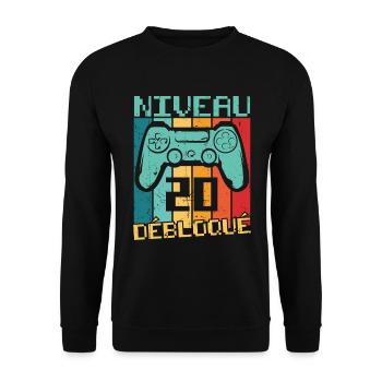 Niveau 20 débloqué Cadeau 20 ans Anniversaire - Sweat-shirt Unisexe - noir - Devant - Alina (178cm) & Michal (187cm)