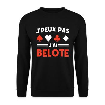 Je Peux Pas J ai Belote - Sweat-shirt Unisexe - noir - Devant - Alina (178cm) & Michal (187cm)