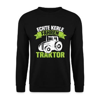 Echte Kerle fahren Traktor - Unisex Pullover - Schwarz - Vorne - Alina (178cm) & Michal (187cm)