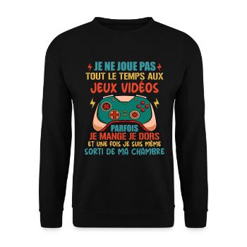 Accro Aux Jeux Vidéo Idée Cadeau Pour Ado Gamer - Sweat-shirt Unisexe - noir - Devant - Alina (178cm) & Michal (187cm)