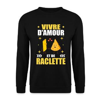 Vivre D'amour Et De Raclette Cadeau Humour Fromage - Sweat-shirt Unisexe - noir - Devant - Alina (178cm) & Michal (187cm)