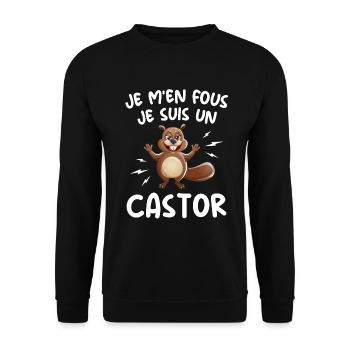 Je M'en Fous Je Suis Un Castor - Castor Doux - Sweat-shirt Unisexe - noir - Devant - Alina (178cm) & Michal (187cm)