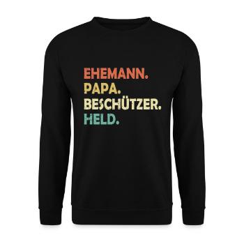 Ehemann Papa Beschützer Held - Unisex Pullover - Schwarz - Vorne - Alina (178cm) & Michal (187cm)