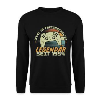 Level 70 freigeschaltet 1954, Geburtstagsgeschenk - Unisex Pullover - Schwarz - Vorne - Alina (178cm) & Michal (187cm)