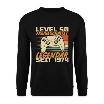 Level 50 freigeschaltet Legendär seit 1974 - Unisex Pullover - Schwarz - Vorne - Alina (178cm) & Michal (187cm)