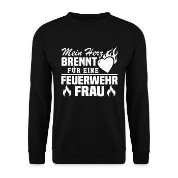 Mein Herz brennt für eine Feuerwehrfrau - Unisex Pullover - Schwarz - Vorne - Alina (178cm) & Michal (187cm)