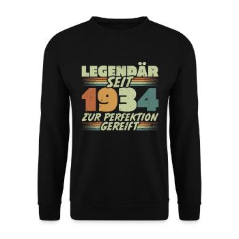 Legendär seit 1934 Jahrgang Geburtstag Geschenk - Unisex Pullover - Schwarz - Vorne - Alina (178cm) & Michal (187cm)