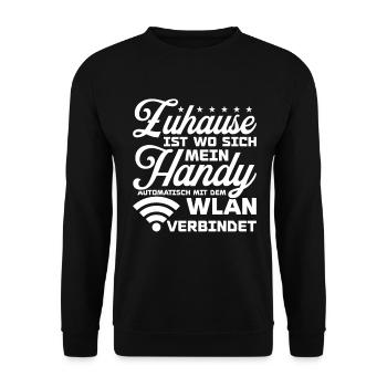Zuhause ist wo mein Handy mit Wlan verbindet - Unisex Pullover - Schwarz - Vorne - Alina (178cm) & Michal (187cm)