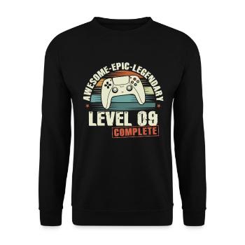 Level 09 Complete 09th Birthday Gift - Unisex Sweatshirt - black - Front - Alina (178cm) & Michal (187cm)