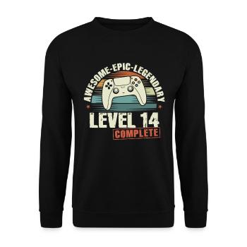Level 14 Complete Geschenk zum 14. Geburtstag - Unisex Pullover - Schwarz - Vorne - Alina (178cm) & Michal (187cm)
