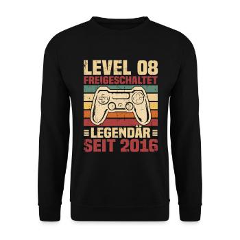 Level 08 freigeschaltet legendär seit 2016 - Unisex Pullover - Schwarz - Vorne - Alina (178cm) & Michal (187cm)