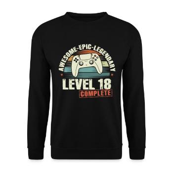 Level 18 Complete 18th Birthday Gift - Unisex Sweatshirt - black - Front - Alina (178cm) & Michal (187cm)