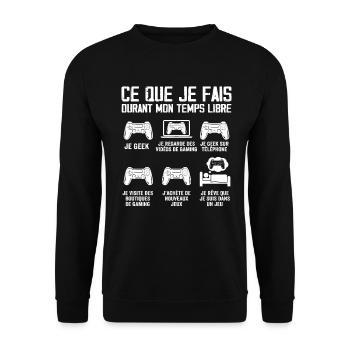 Mon Temps Libre de Gamer - Passion des Jeux Vidéos - Sweat-shirt Unisexe - noir - Devant - Alina (178cm) & Michal (187cm)