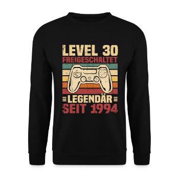 Level 30 freigeschaltet legendär seit 1994 - Unisex Pullover - Schwarz - Vorne - Alina (178cm) & Michal (187cm)