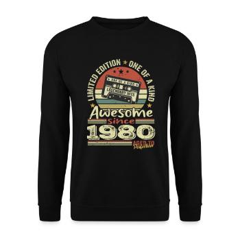 Vintage 1980er Jahre Original Retro Geburtstagsgeschenk - Unisex Pullover - Schwarz - Vorne - Alina (178cm) & Michal (187cm)