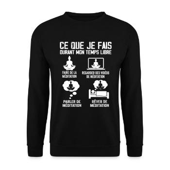 Ce Que Je Fais Durant Mon Temps Libre Méditation - Sweat-shirt Unisexe - noir - Devant - Alina (178cm) & Michal (187cm)