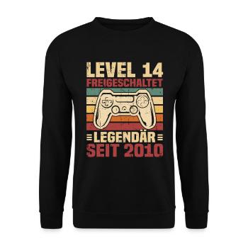Level 14 freigeschaltet legendär seit 2010 - Unisex Pullover - Schwarz - Vorne - Alina (178cm) & Michal (187cm)