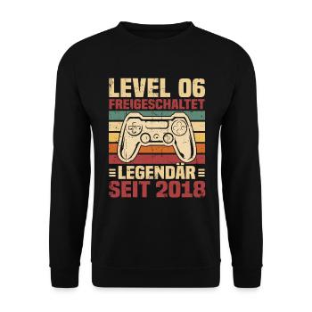 Level 6 freigeschaltet legendär seit 2018 - Unisex Pullover - Schwarz - Vorne - Alina (178cm) & Michal (187cm)