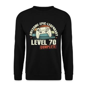 Level 70 Complete 70th Birthday Gift - Unisex Sweatshirt - black - Front - Alina (178cm) & Michal (187cm)