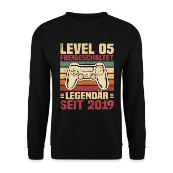 Level 5 freigeschaltet legendär seit 2019 - Unisex Pullover - Schwarz - Vorne - Alina (178cm) & Michal (187cm)