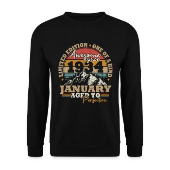 Januar 1934 Jahrgang 90 Jahre Geburtstagsgeschenk - Unisex Pullover - Schwarz - Vorne - Alina (178cm) & Michal (187cm)