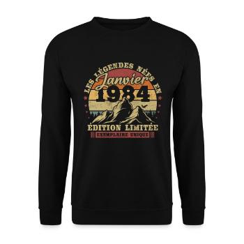 Vintage January 1984 Retro Birthday Gift - Unisex Sweatshirt - black - Front - Alina (178cm) & Michal (187cm)