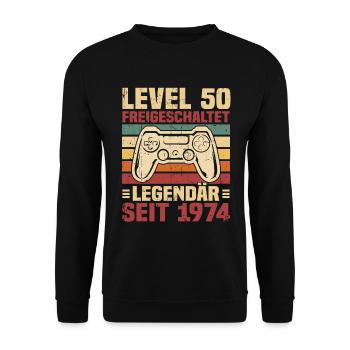 Level 50 freigeschaltet legendär seit 1974 - Unisex Pullover - Schwarz - Vorne - Alina (178cm) & Michal (187cm)