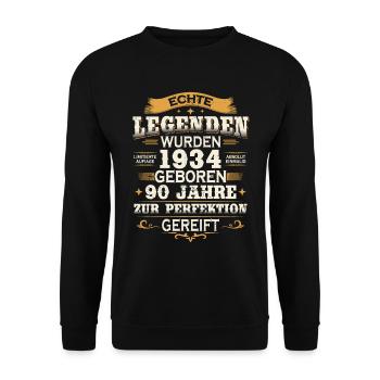 Legenden Geboren 1934, 90 Jahre Geburtstag - Unisex Pullover - Schwarz - Vorne - Alina (178cm) & Michal (187cm)