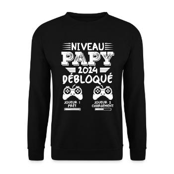 Niveau Papy Débloqué Futur Grand Père 2024 Cadeau - Sweat-shirt Unisexe - noir - Devant - Alina (178cm) & Michal (187cm)