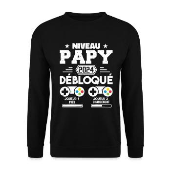 Niveau Papy Débloqué Futur Grand Père 2024 Cadeau - Sweat-shirt Unisexe - noir - Devant - Alina (178cm) & Michal (187cm)