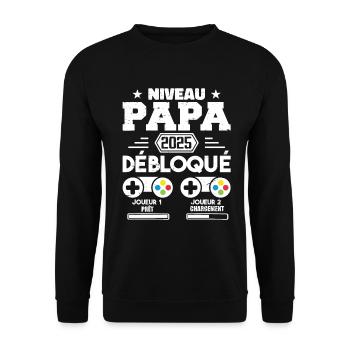 Niveau Papa Débloqué Futur Père 2025 Papa Cadeau - Sweat-shirt Unisexe - noir - Devant - Alina (178cm) & Michal (187cm)
