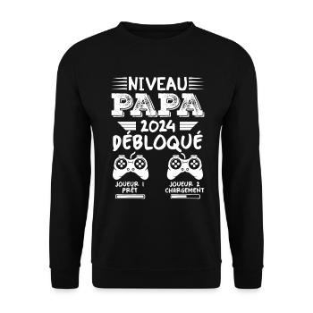 Niveau Papa Débloqué Futur Père 2024 Papa Cadeau - Sweat-shirt Unisexe - noir - Devant - Alina (178cm) & Michal (187cm)